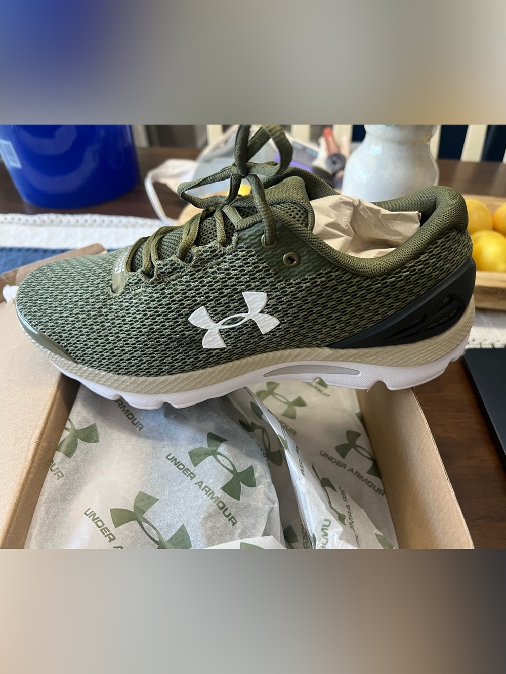 Under Armour Olive/White Mesh Athletic Sneakers